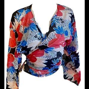 Michael Stars Wrap Top -0SFM blue /red print , cotton